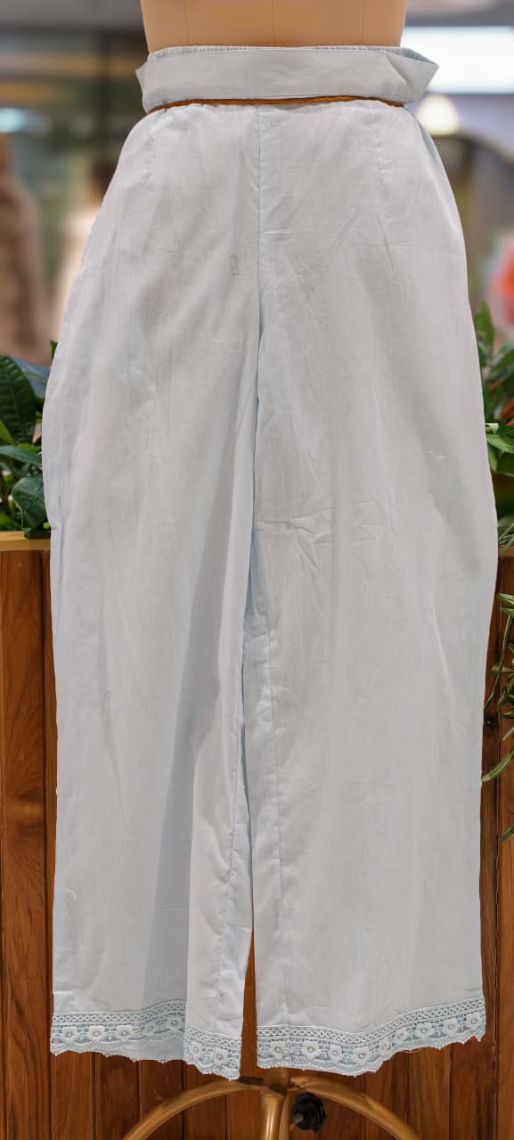 Ivory Blossom Hacoba Thread Embroidery With Lace Detailing Cotton Co-Ord Set- 15304
