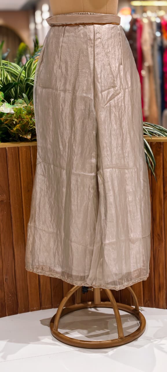 Elegant Hand Embroidery Yoke Crush Tissue Co-Ord Set With Palazzo Bottom- 15393