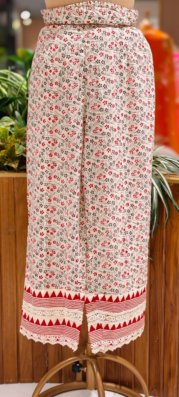 Floral Printed Cotton Set Elegant A-Line Froral Lace Yoke Naira Cut Styal Full Suit Set-15407