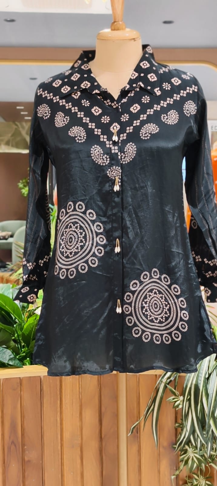 Midnight Glam Bandhej Printed Flowy Casual Crepe Shirt- 15323 (Lean Fit)