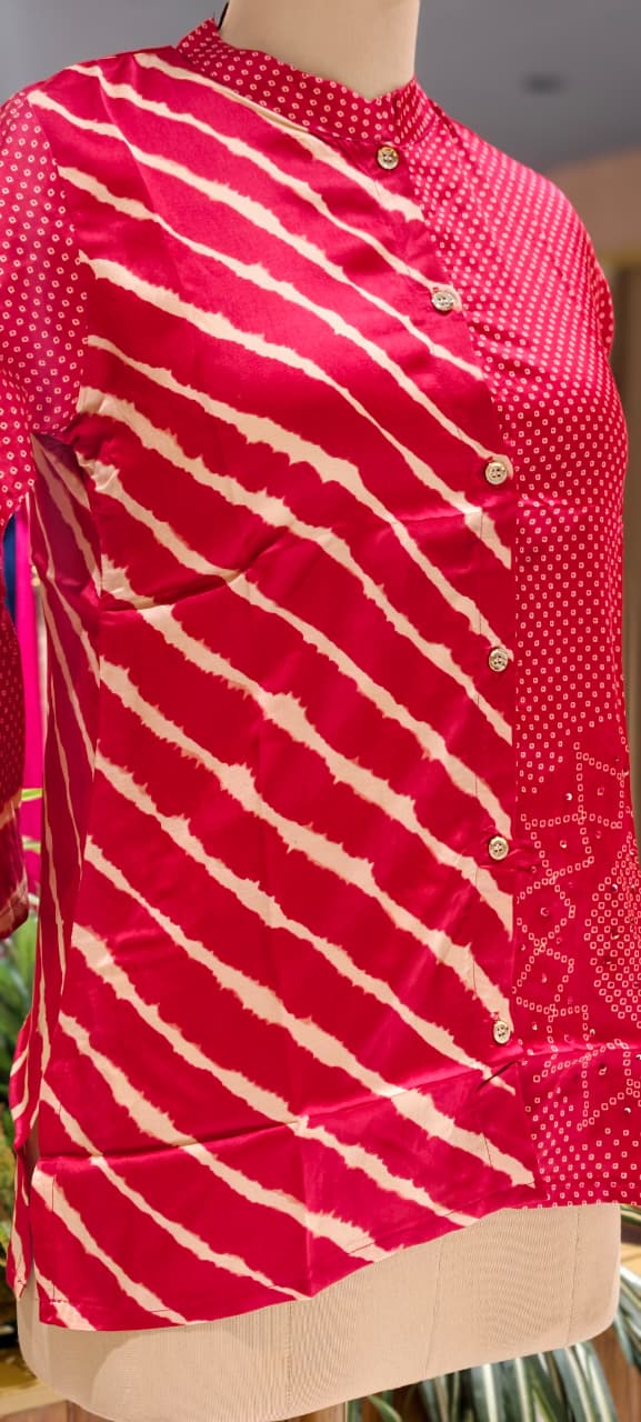 Vibrant Striped Bandhej Print Causal Wear Crepe Shirt- 15348 (Lean Fit)