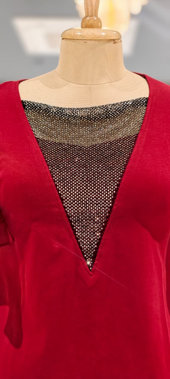 Glamour Studded V-Neck Imported Top With Flutter Sleeve- 15229