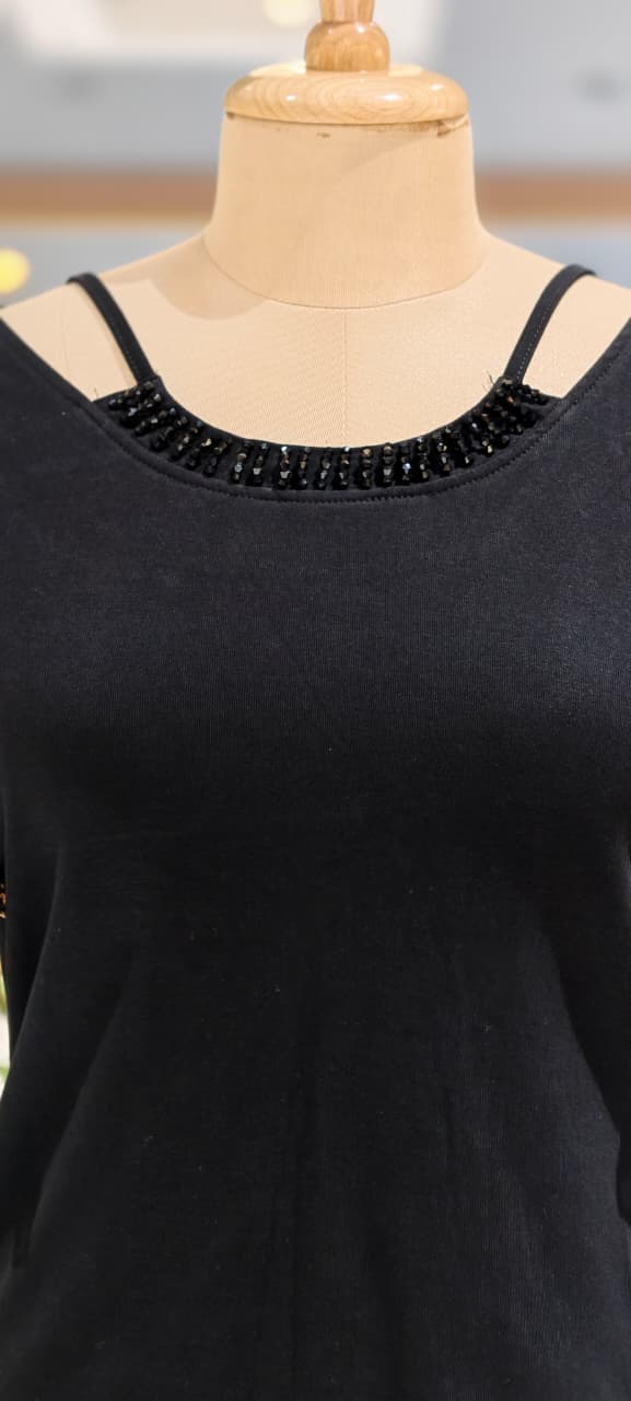 Elegant Flutter Sleeve Embellished Solid Imported Top- 15229