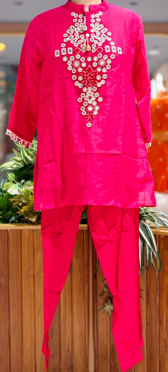 Mul-Chanderi Real Mirror Intricate Embroidery With Shell Touch Co-Ord Set- 15398