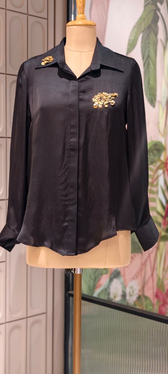 Midnight Glam Foil Touch Butter Soft Satin Shirt- 14782