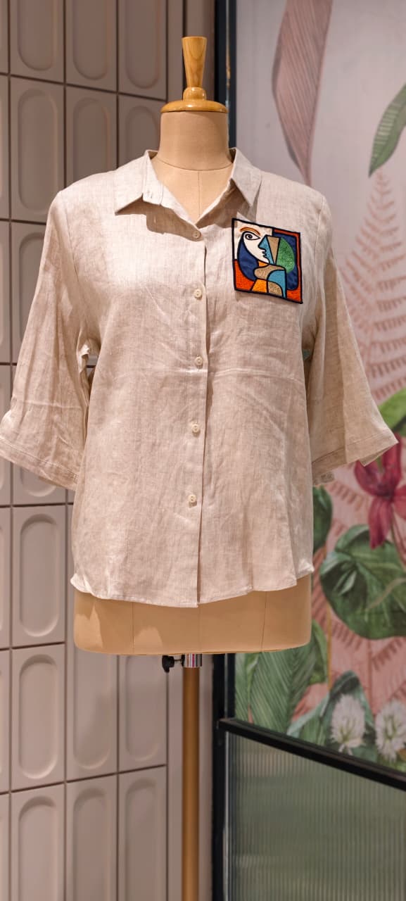 Illusional Face Patch Pocket Look Solid Imported Shirt- 15155