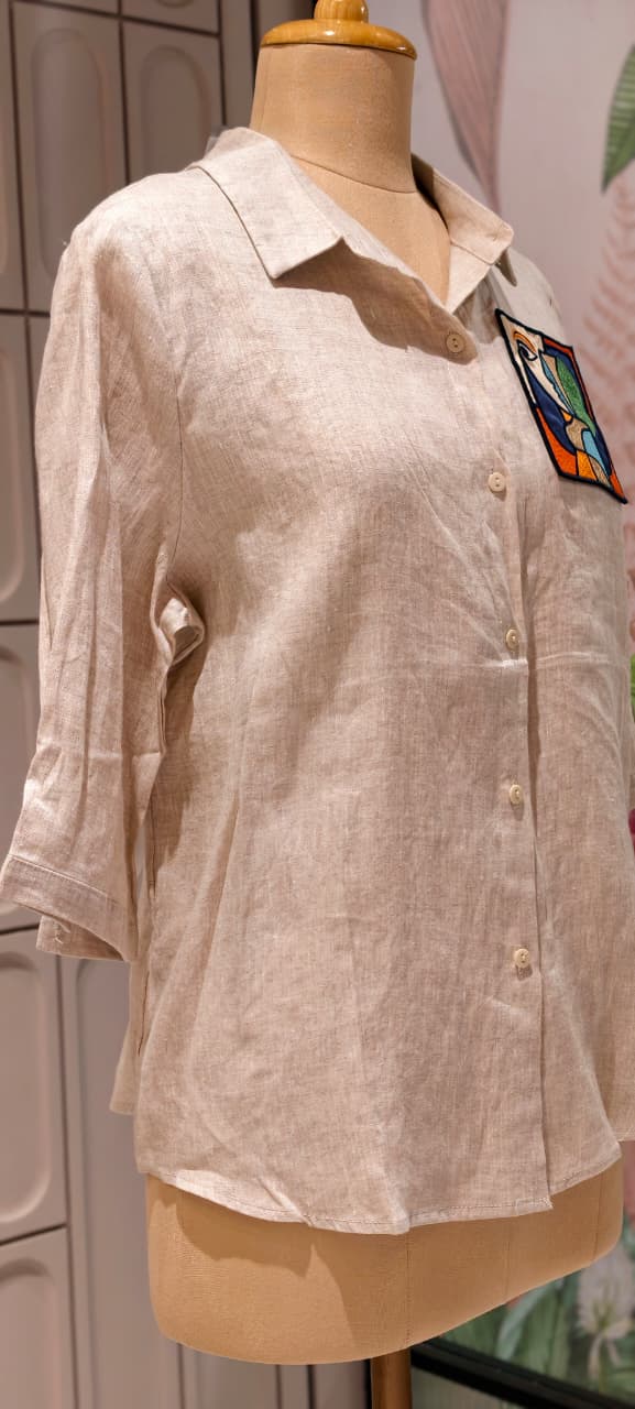 Illusional Face Patch Pocket Look Solid Imported Shirt- 15155