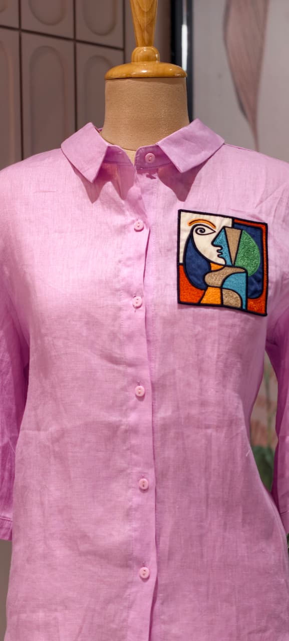 Illusional Face Patch Pocket Look Solid Imported Shirt- 15155