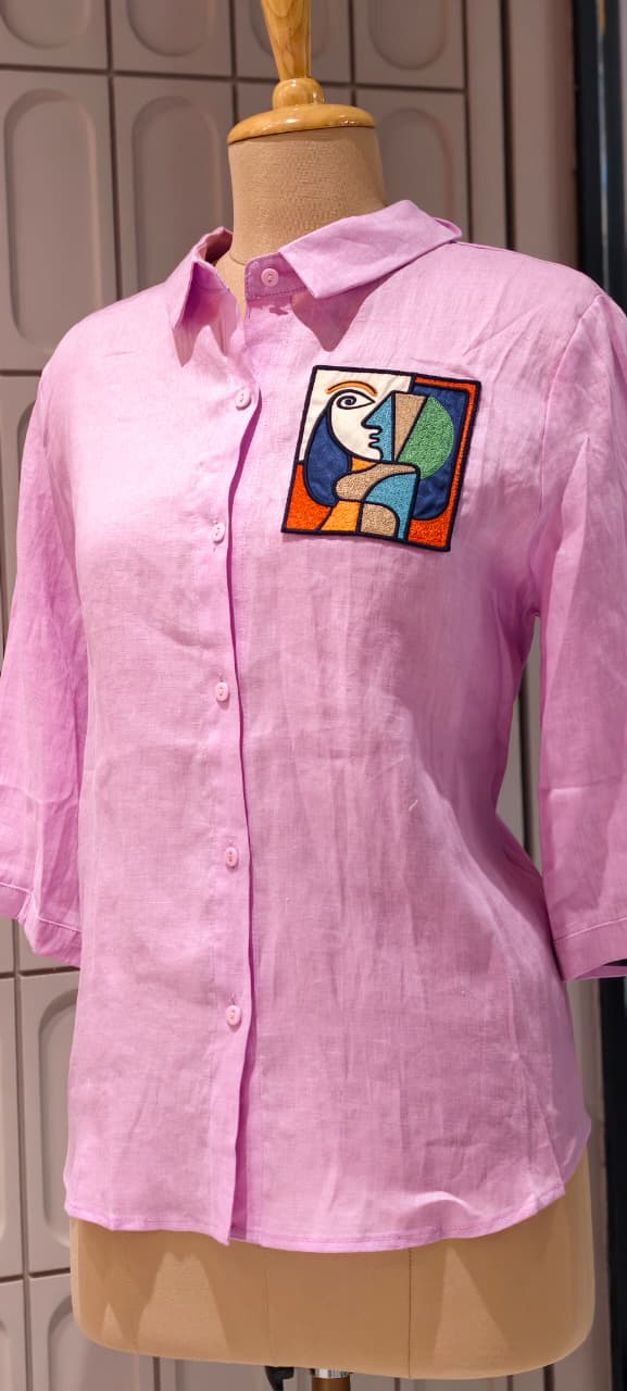 Illusional Face Patch Pocket Look Solid Imported Shirt- 15155