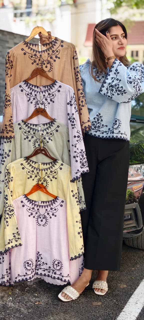 Tiny Bud Embroidery Chinese Style Casual Western Top- 15145