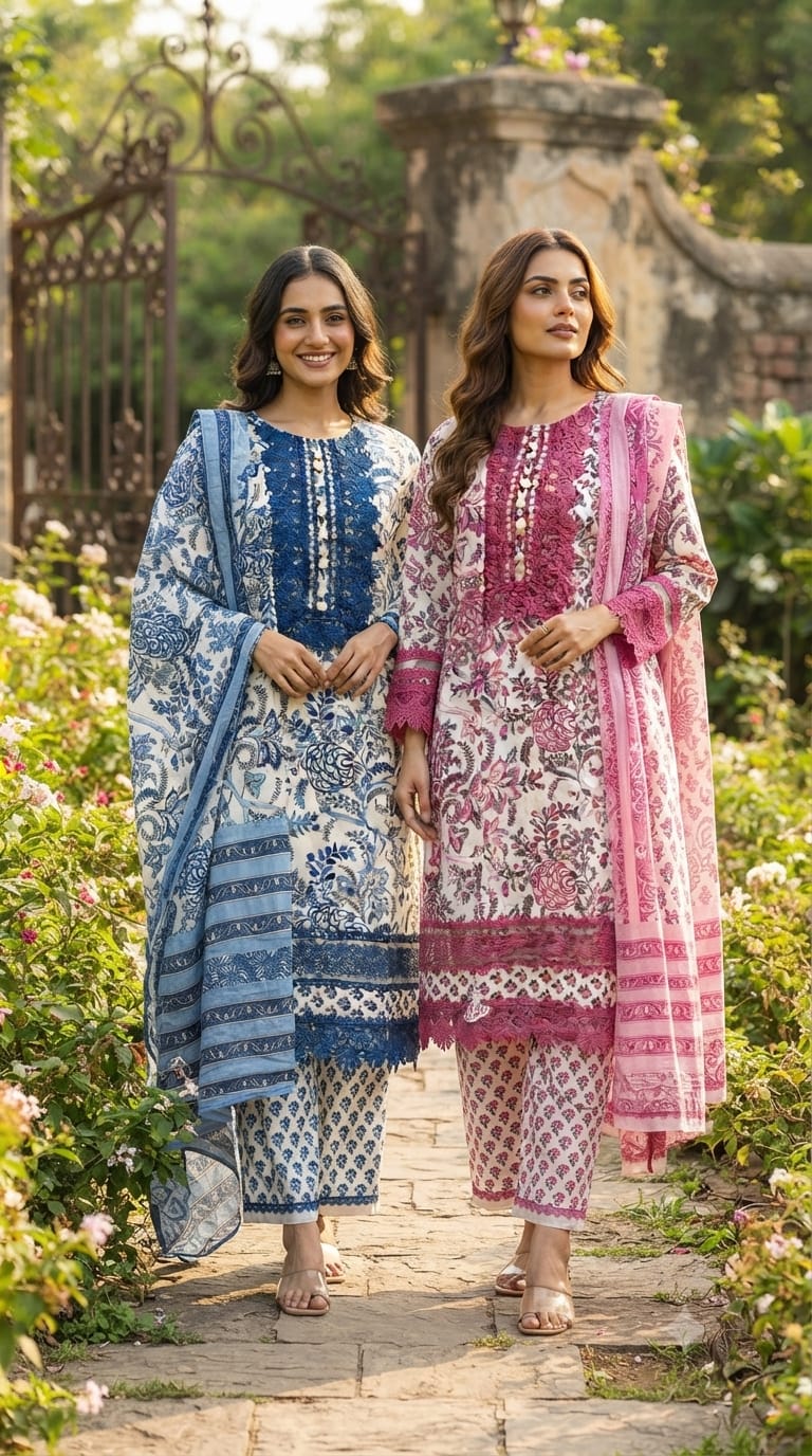 Crosia Lace Detailing Floral Printed Cotton Full Suit Set With Dupatta- 15406