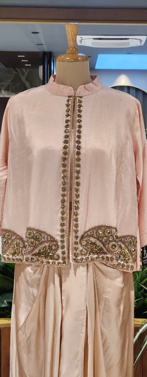 Mango-Buti Fine Sequin Detailing Russian Silk Outer With Buster & Modal Satin Harem Bottom- 15011