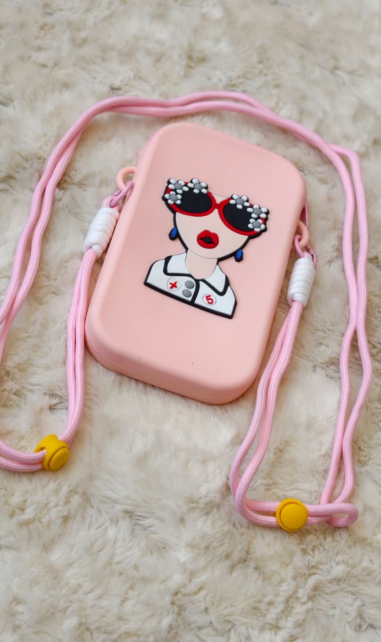 Premium Hard Case Cartoon Girl Mobile Sling Bag with Adjustable Lanyard Strap, Stylish Phone Carry Case for Women