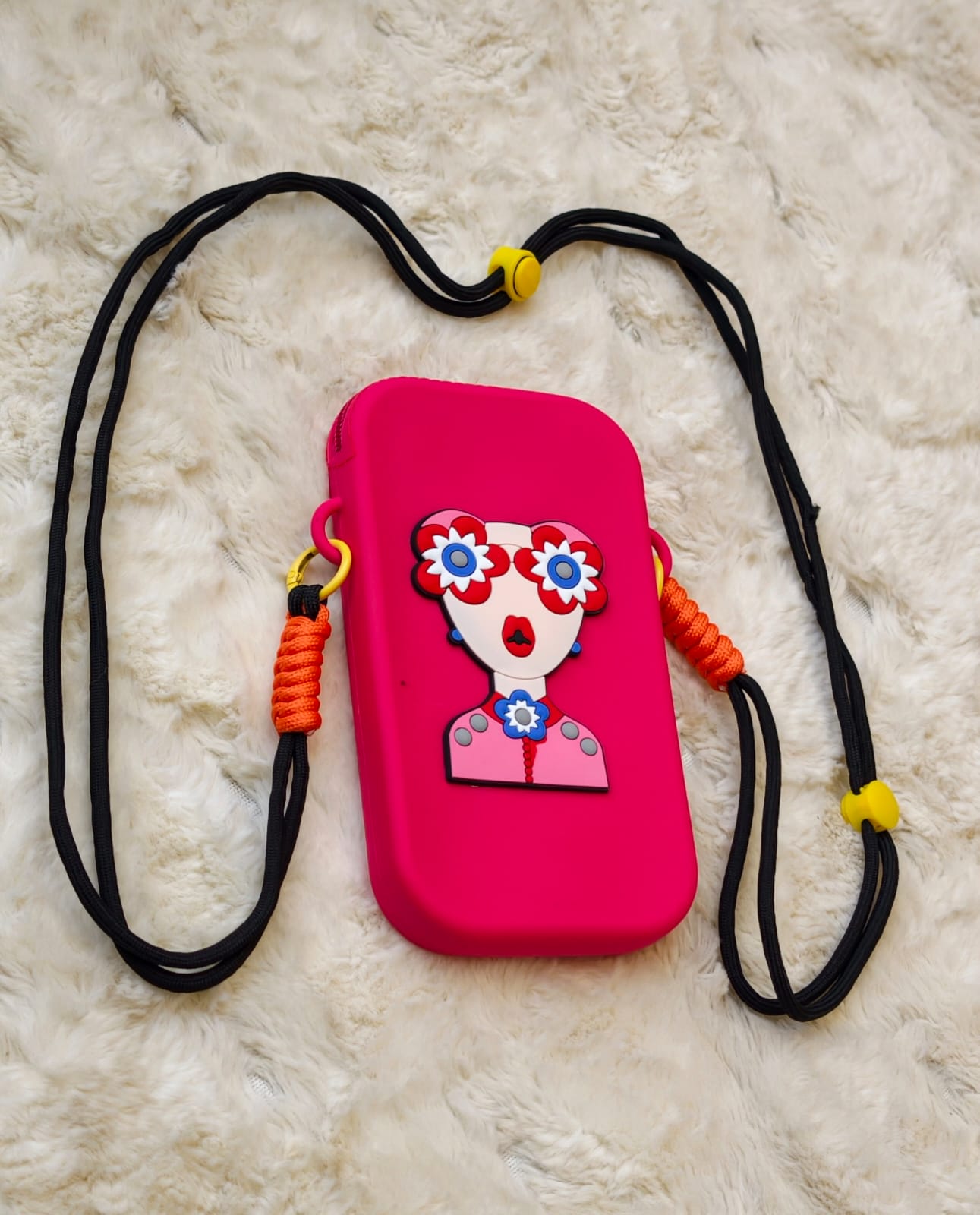 Premium Hard Case Cartoon Girl Mobile Sling Bag with Adjustable Lanyard Strap, Stylish Phone Carry Case for Women