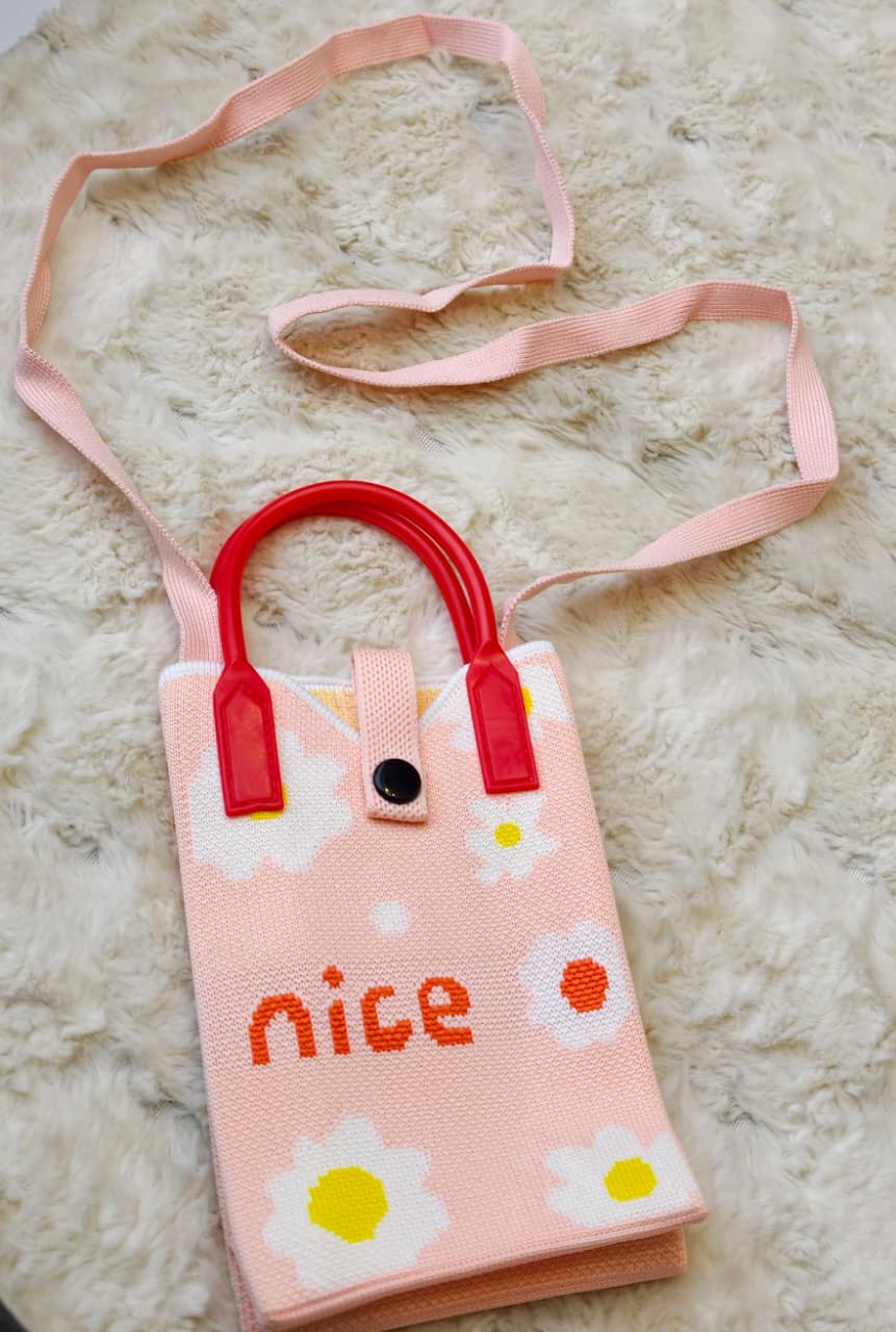 Elegant Soft Knitted Mobile Phone Sling Bag for Women & Girls, Cute Daisy Pattern Crossbody