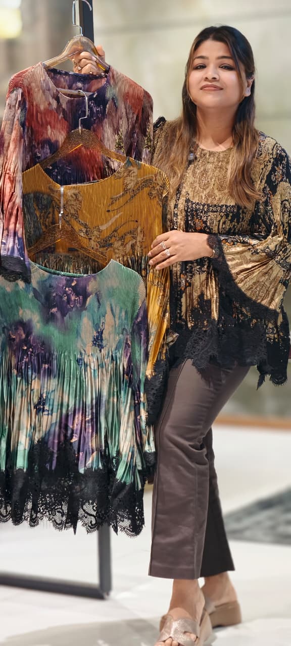 Tribal Inpired Stretchable Crush Multicolor Imported Western Top- 15444