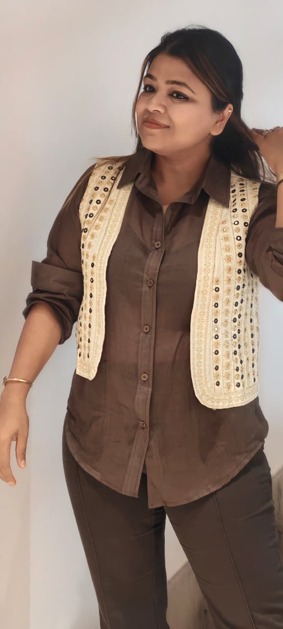Traditional Foil Mirror Rounded Embroidery Work Outer Jacket- 15440