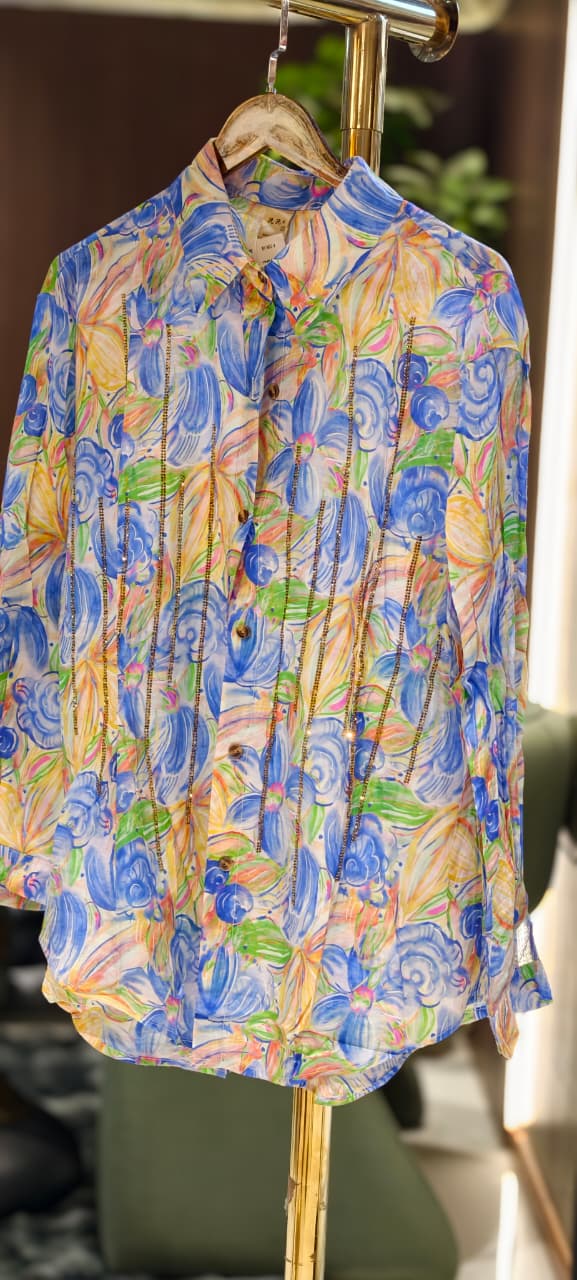 Multicolor With Colorful Cool Prints Trendy Light Weight Imported Shirt- 15446