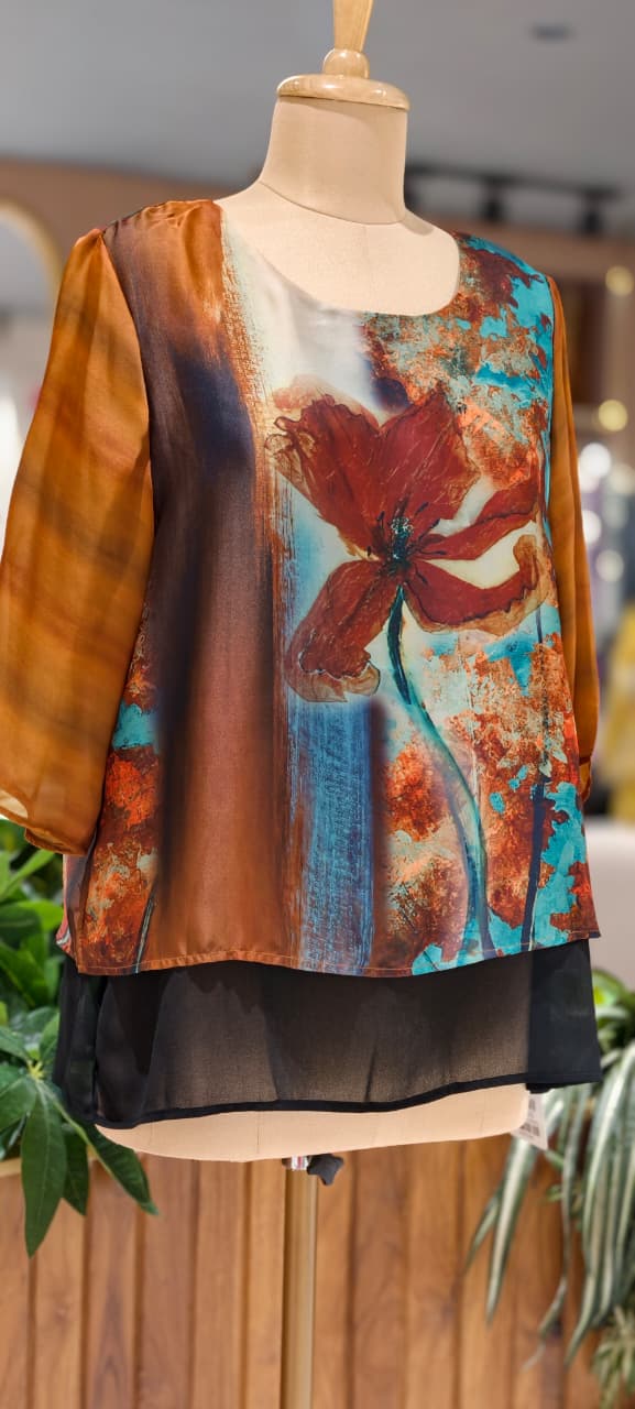 Beautiful Digital Floral Prints Premium Satin Flared Tops- 15460