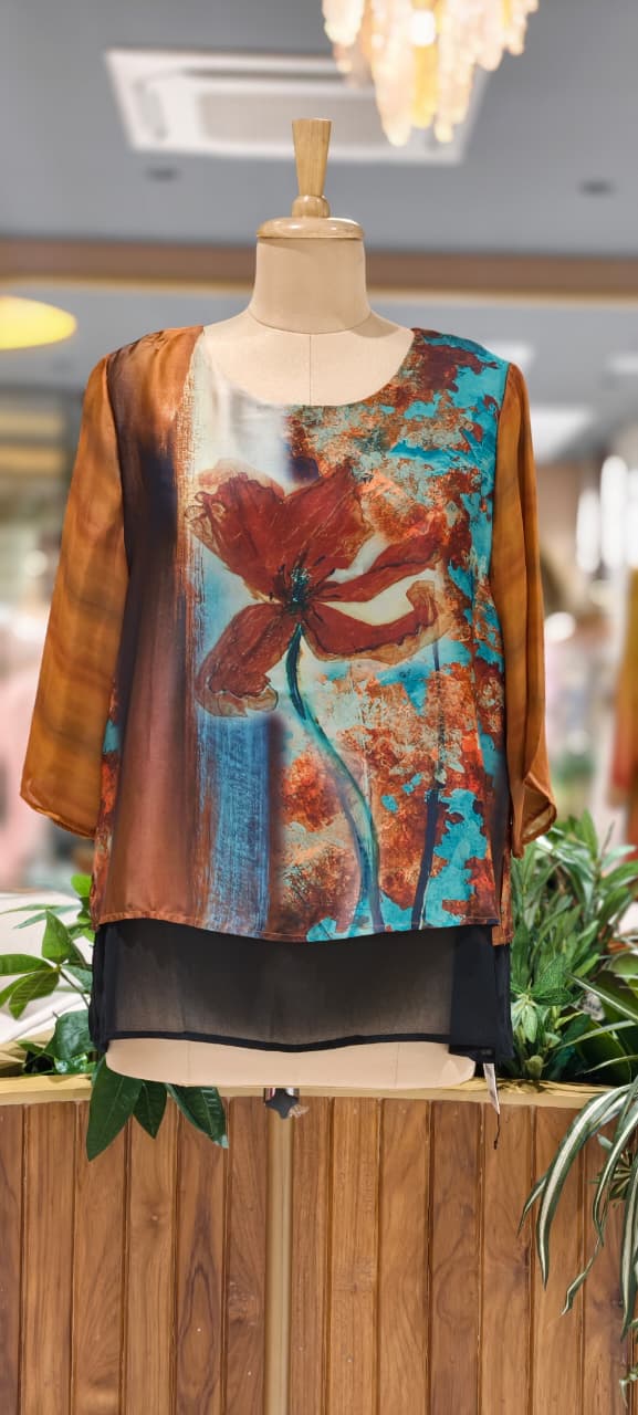 Beautiful Digital Floral Prints Premium Satin Flared Tops- 15460