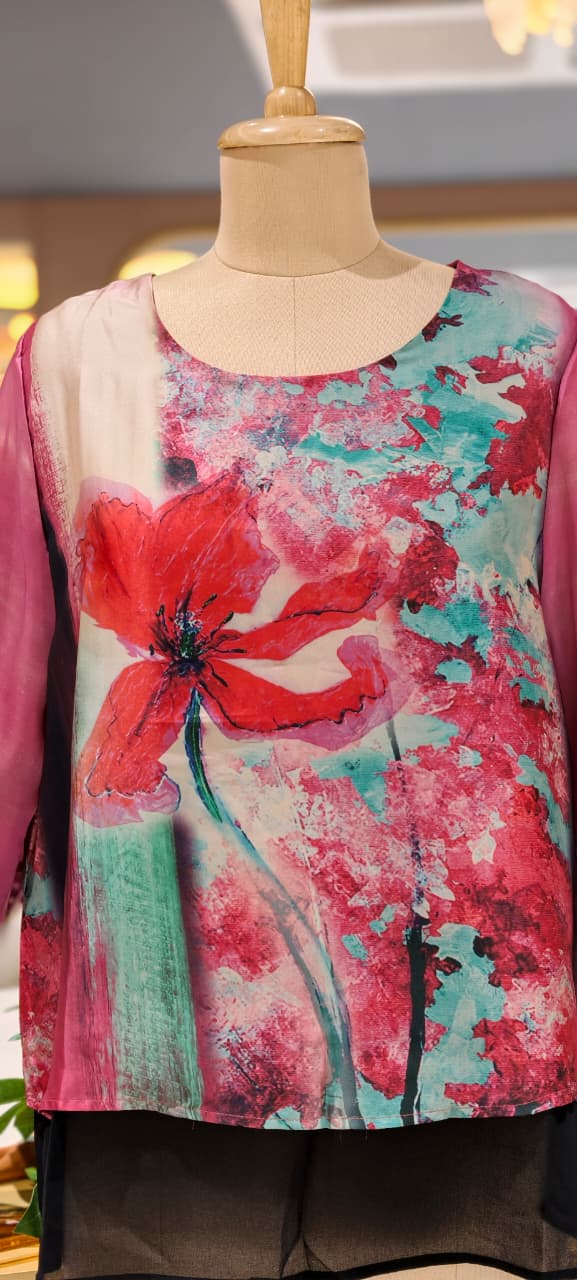 Beautiful Digital Floral Prints Premium Satin Flared Tops- 15460