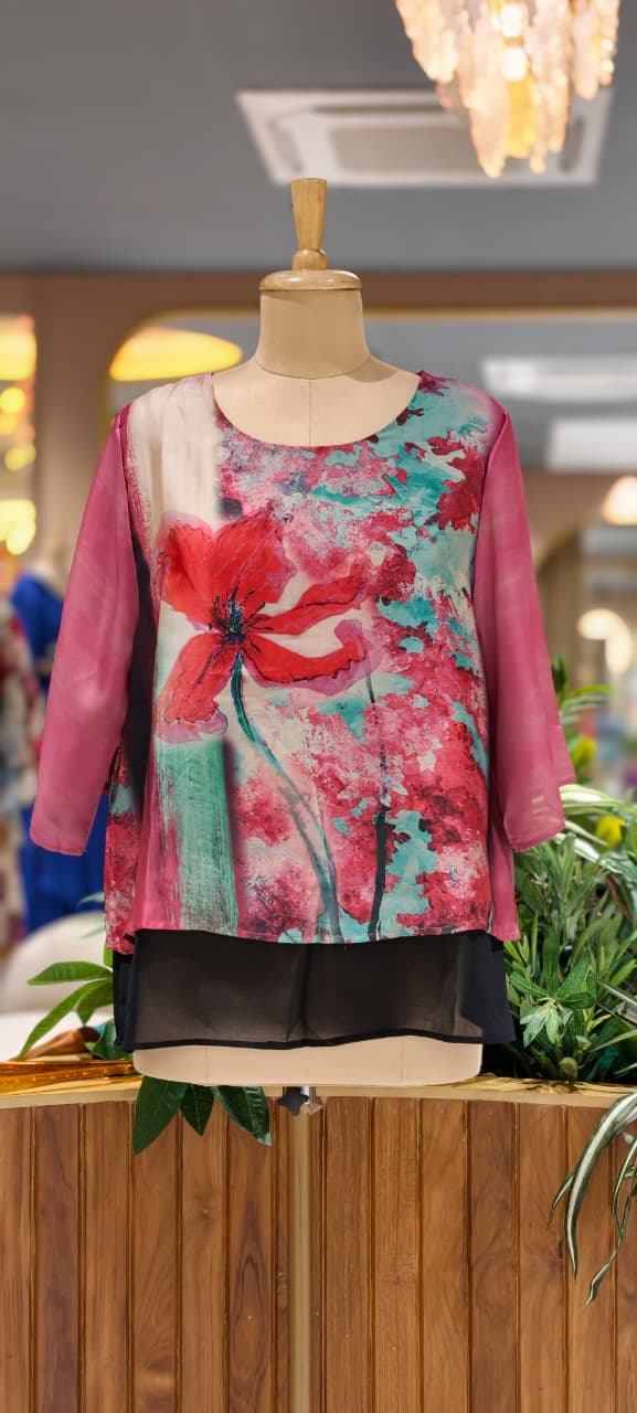 Beautiful Digital Floral Prints Premium Satin Flared Tops- 15460