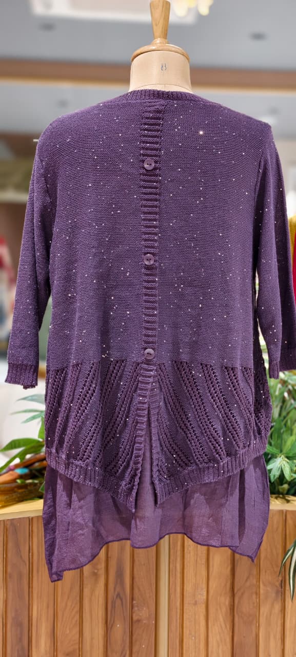Granny Crochet Popped Floral Double Layer Glittery Western Top- 15451