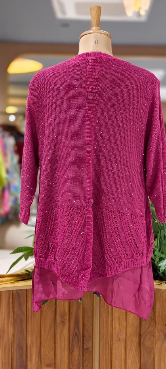 Granny Crochet Popped Floral Double Layer Glittery Western Top- 15451