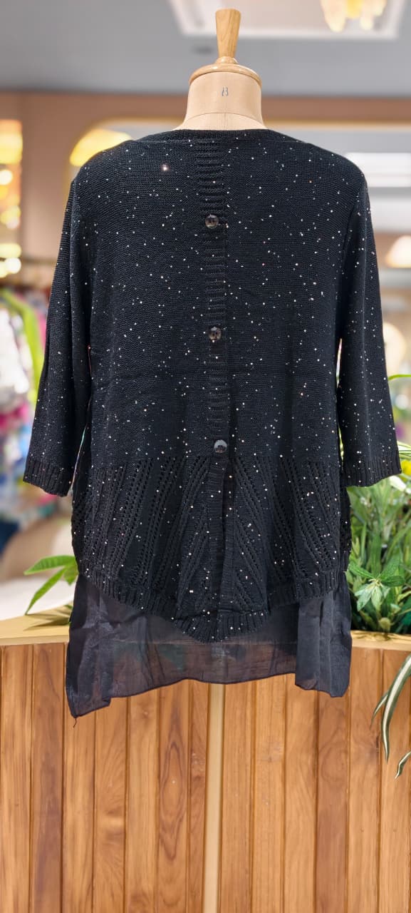Granny Crochet Popped Floral Double Layer Glittery Western Top- 15451