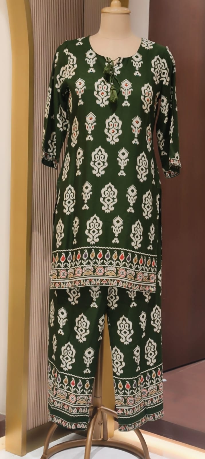 Mango Buti Inspired Block Prints Tassel Accent German Rayon Co-Ord Set- 15468