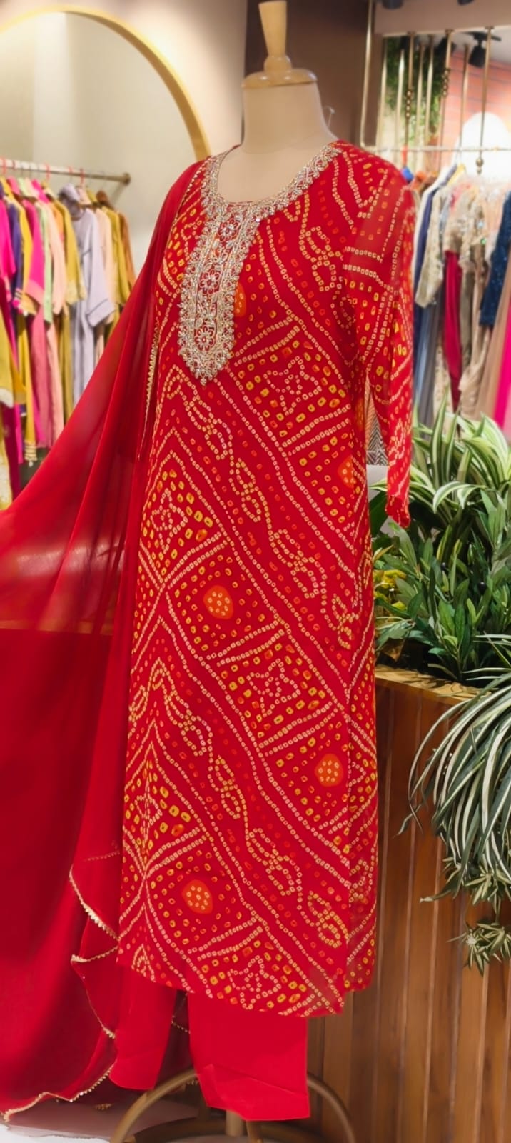 Georgette Bandhani Print Embroidered Full Suit Set with Dupatta And Bottom-15482