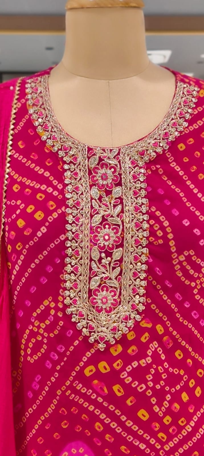 Georgette Bandhani Print Embroidered Full Suit Set with Dupatta And Bottom-15482