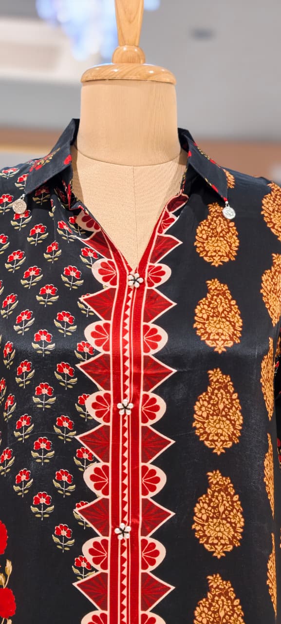 Artisnal Bird With Floral Print Casual Crepe Shirt- 15434