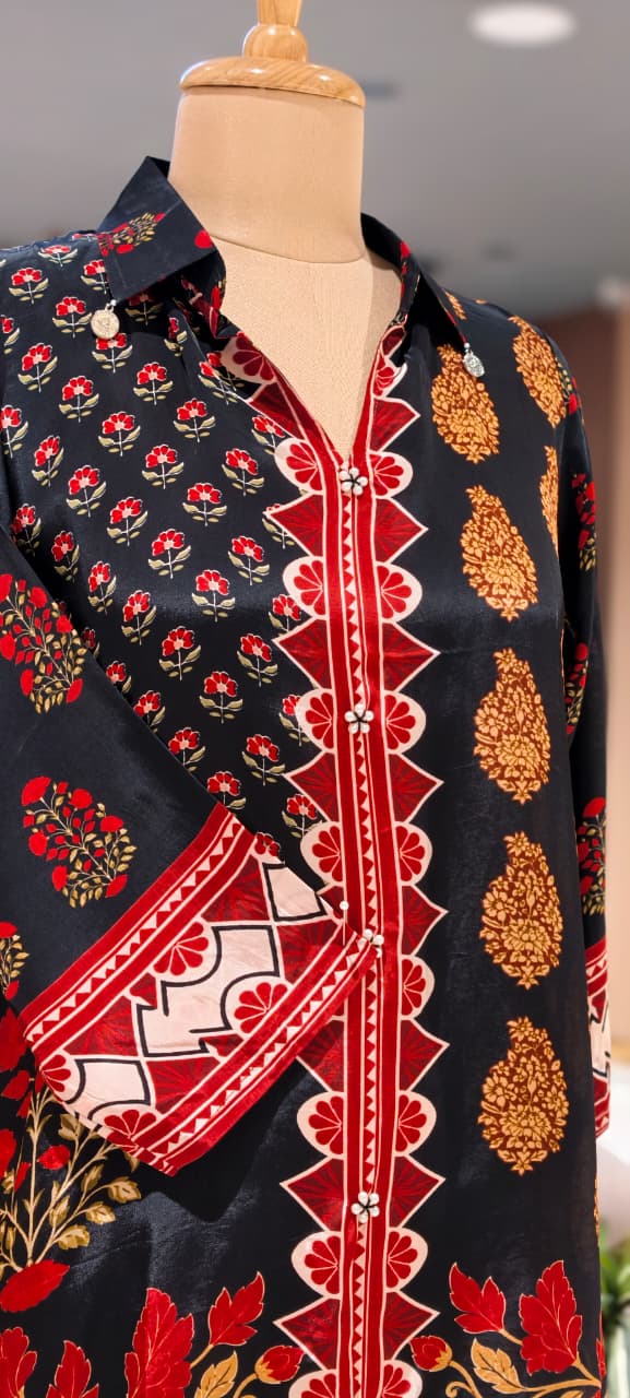 Artisnal Bird With Floral Print Casual Crepe Shirt- 15434