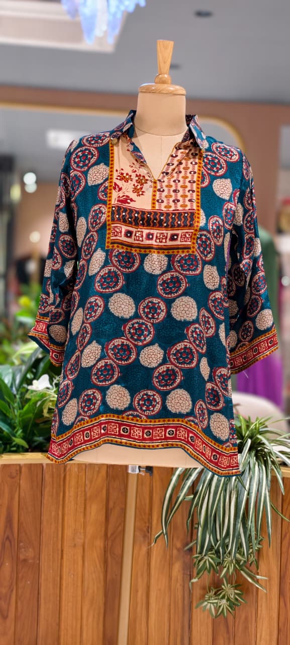 Vibrant Over Printed Multicolor Casual Wear Crepe Shirt- 15434