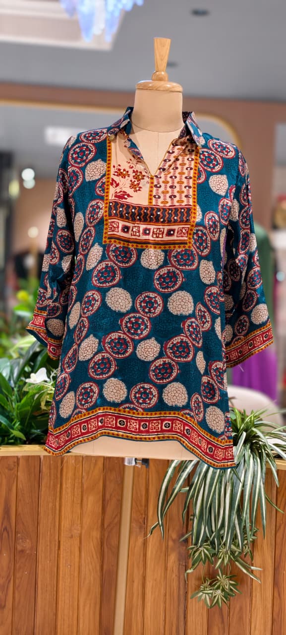 Vibrant Over Printed Multicolor Casual Wear Crepe Shirt- 15434