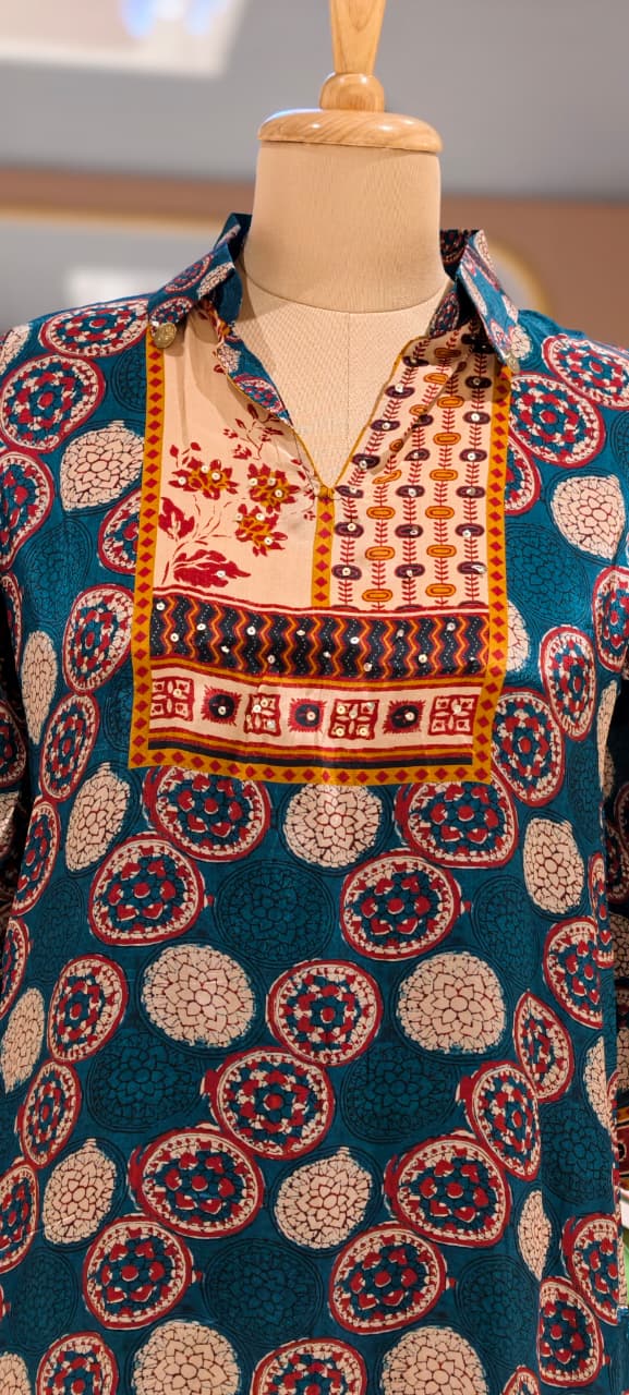 Vibrant Over Printed Multicolor Casual Wear Crepe Shirt- 15434