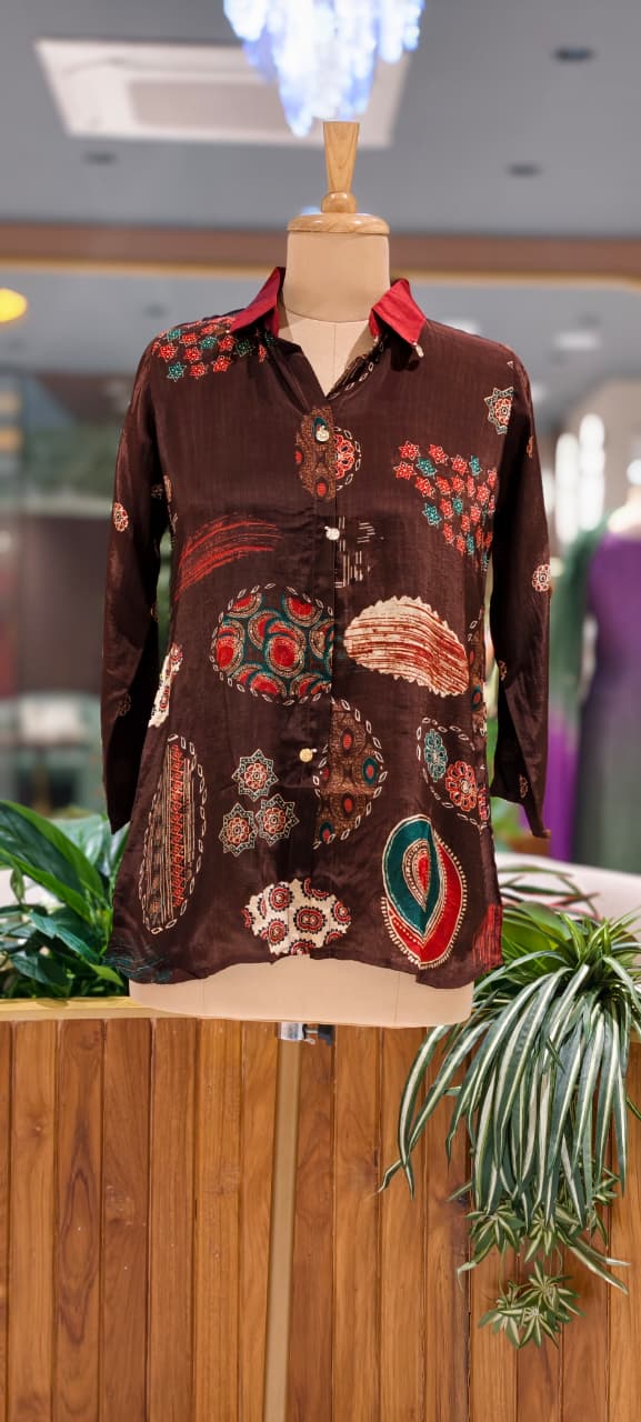 Heritage Geometric Multi Print Casual Crepe Shirt- 15434