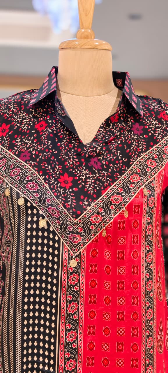 Heritage Geometric Multi Print Casual Crepe Shirt- 15434