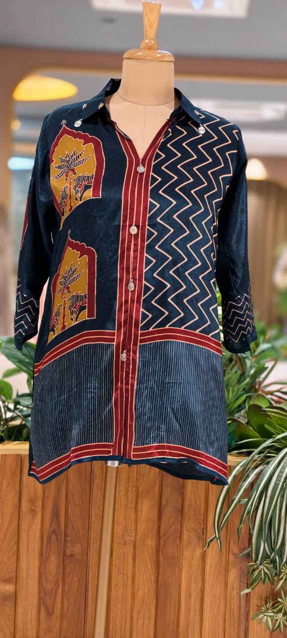 Chroma Zig-Zag Striped Casual Wear Crepe Shirt- 15434