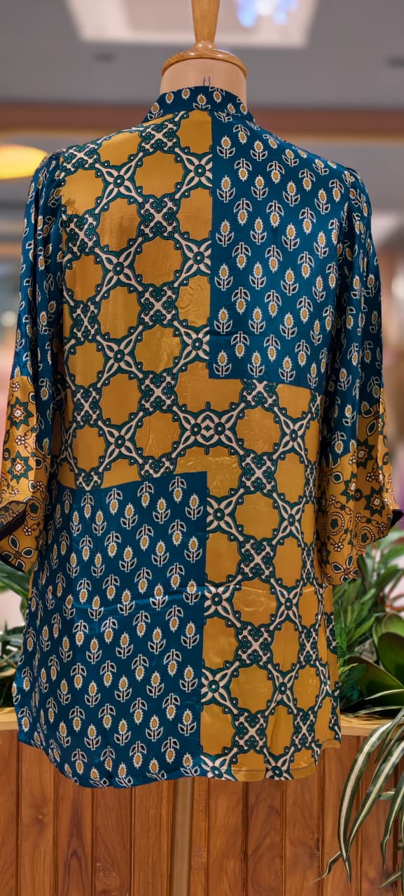 Geometric Block Print Dual Toned Casual Crepe Shirt- 15434