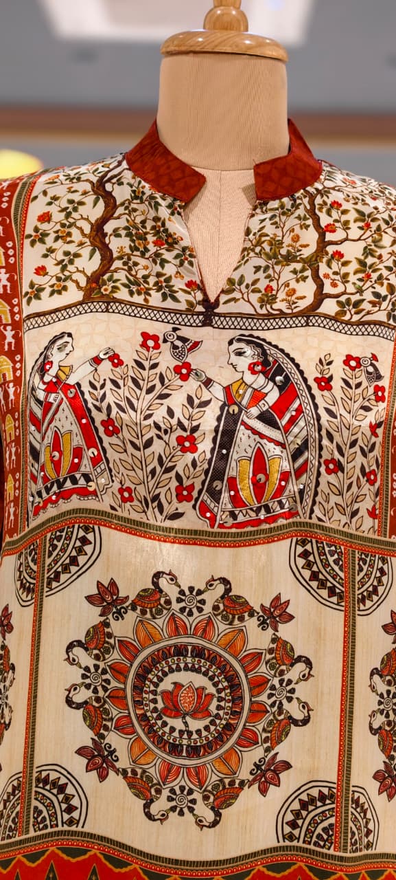 Multicolor Bohemian Bird & Figures Print Casual Crepe Shirt- 15434