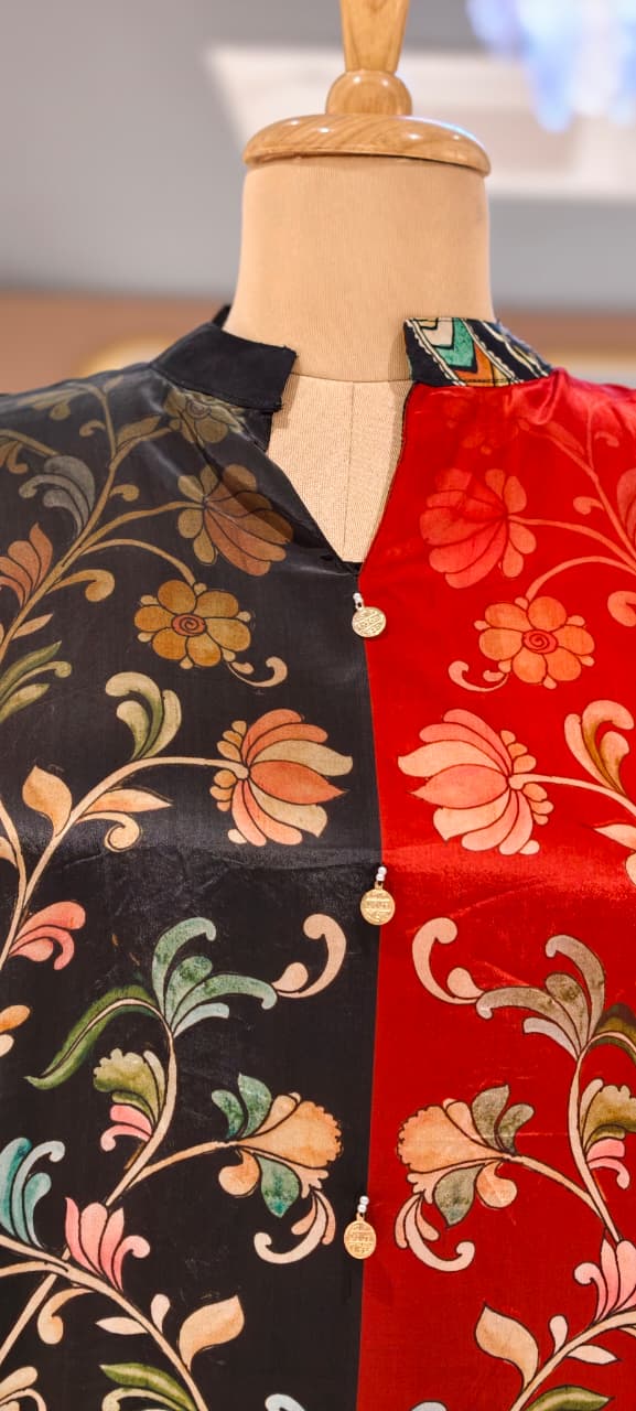 Peacock & Floral Motifs Multicolor Casual Crepe Shirt- 15434
