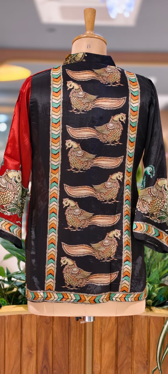 Peacock & Floral Motifs Multicolor Casual Crepe Shirt- 15434