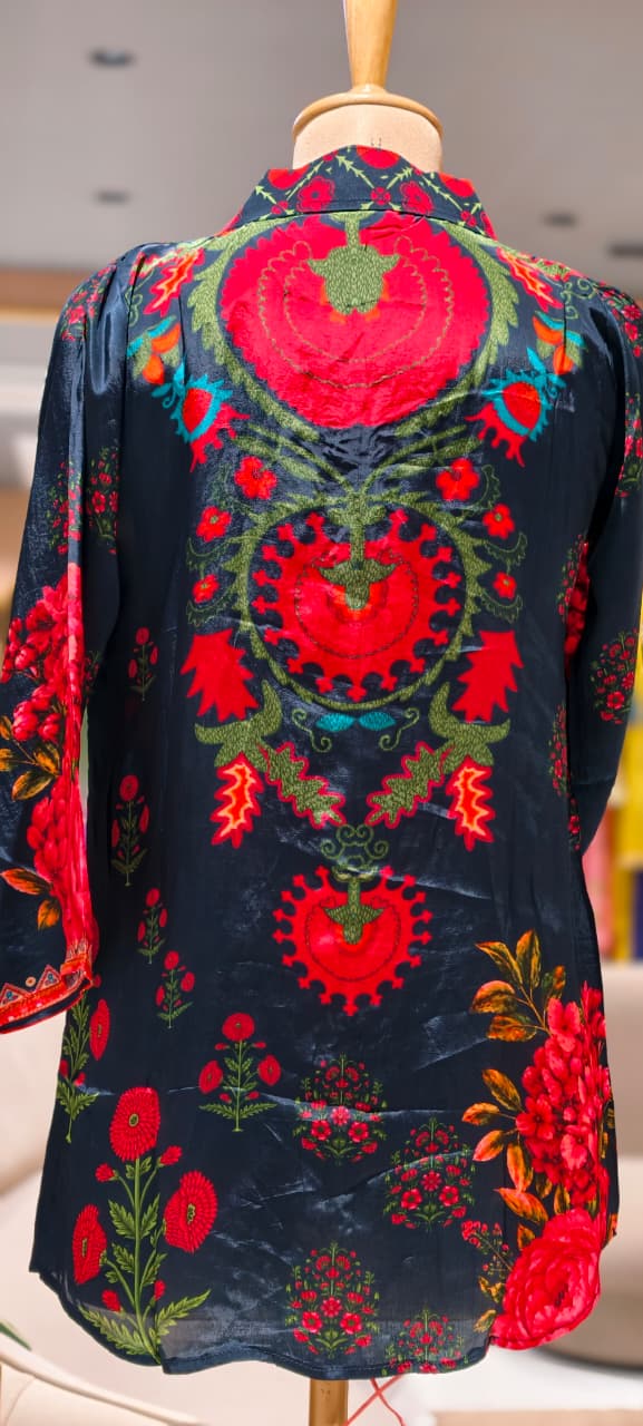 Lehriya Bandhej With Mossaic Floral Print Crepe Shirt- 15434