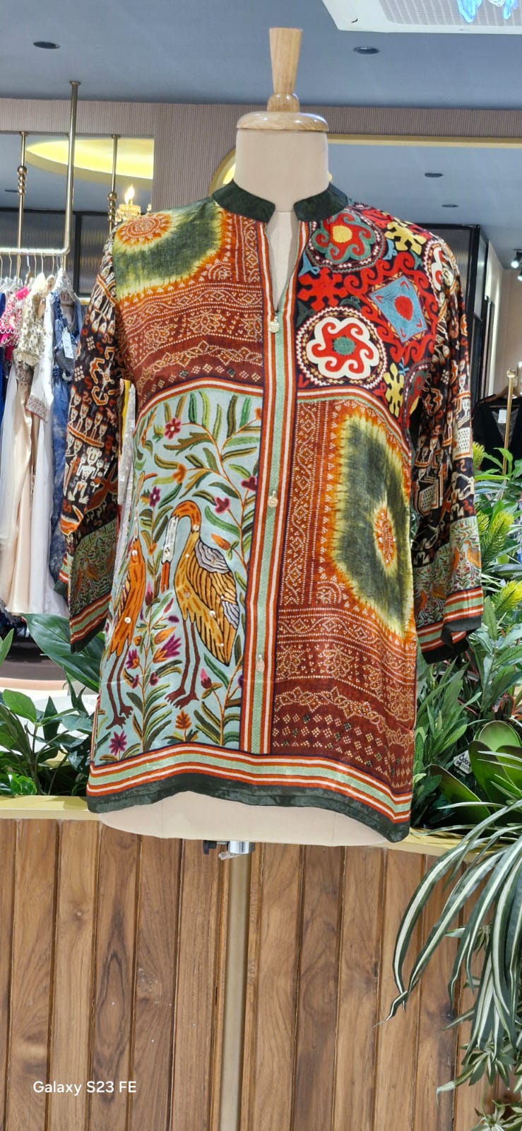 Peacock & Floral Motifs Multicolor Casual Crepe Shirt- 15434
