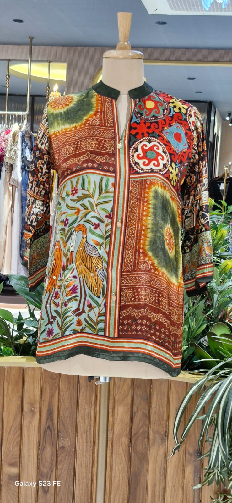 Peacock & Floral Motifs Multicolor Casual Crepe Shirt- 15434