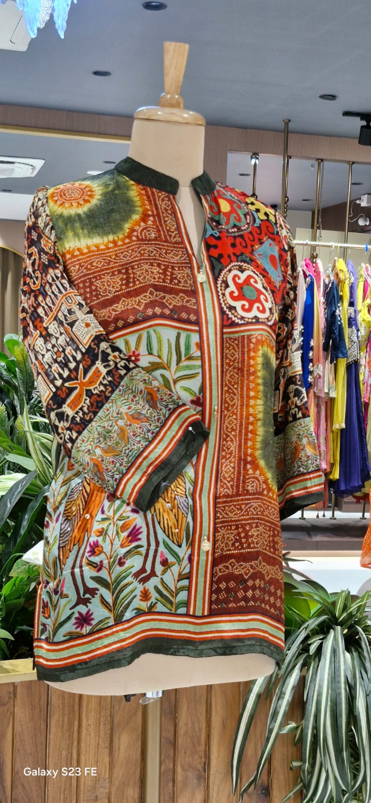 Peacock & Floral Motifs Multicolor Casual Crepe Shirt- 15434