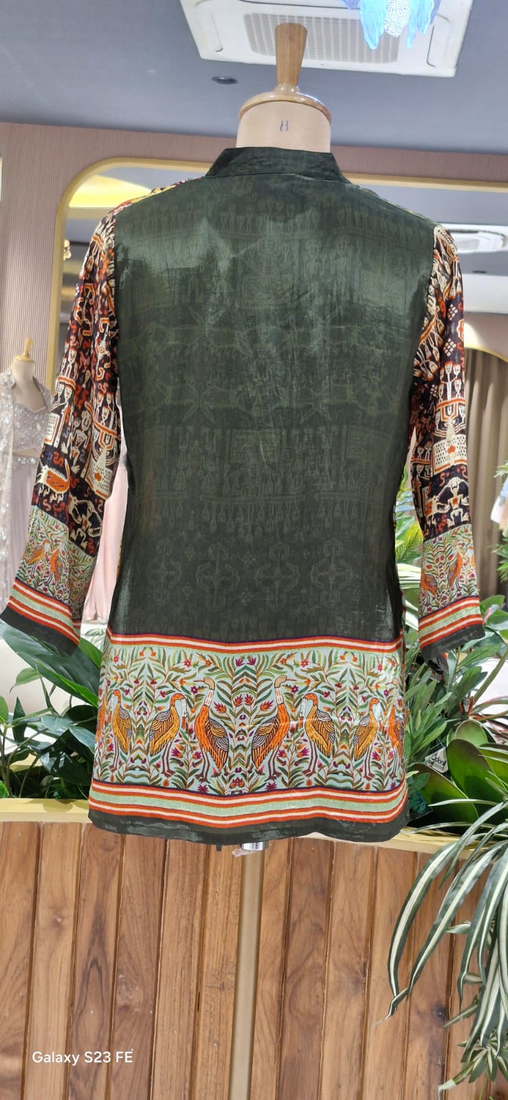 Peacock & Floral Motifs Multicolor Casual Crepe Shirt- 15434