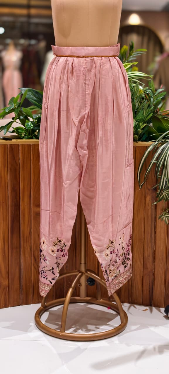 Fine Digital Floral Print Graceful Mauve Crepe Full Suit Set With Dupatta & Farsi Bottom- 15513